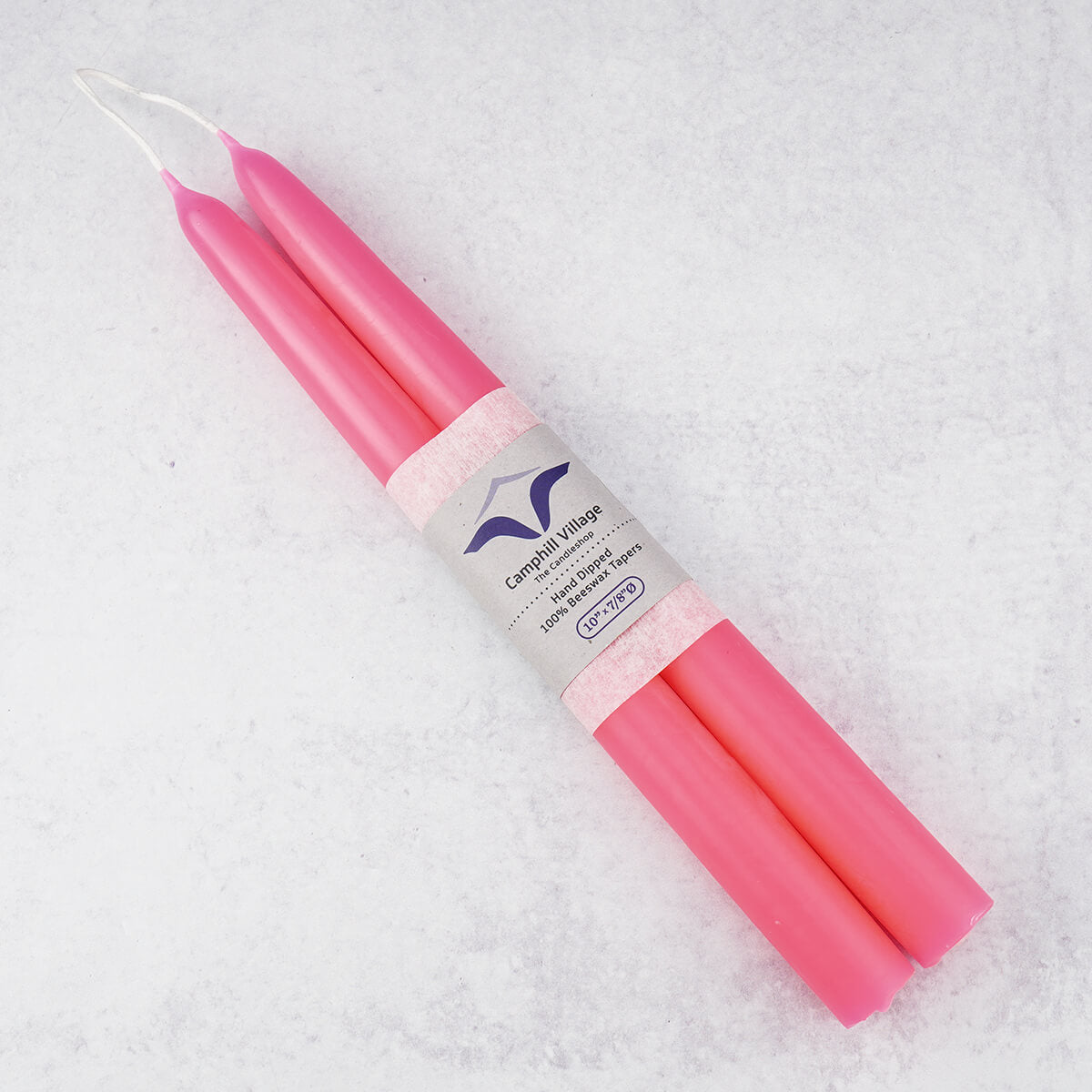 Natural beeswax looped taper candle pink